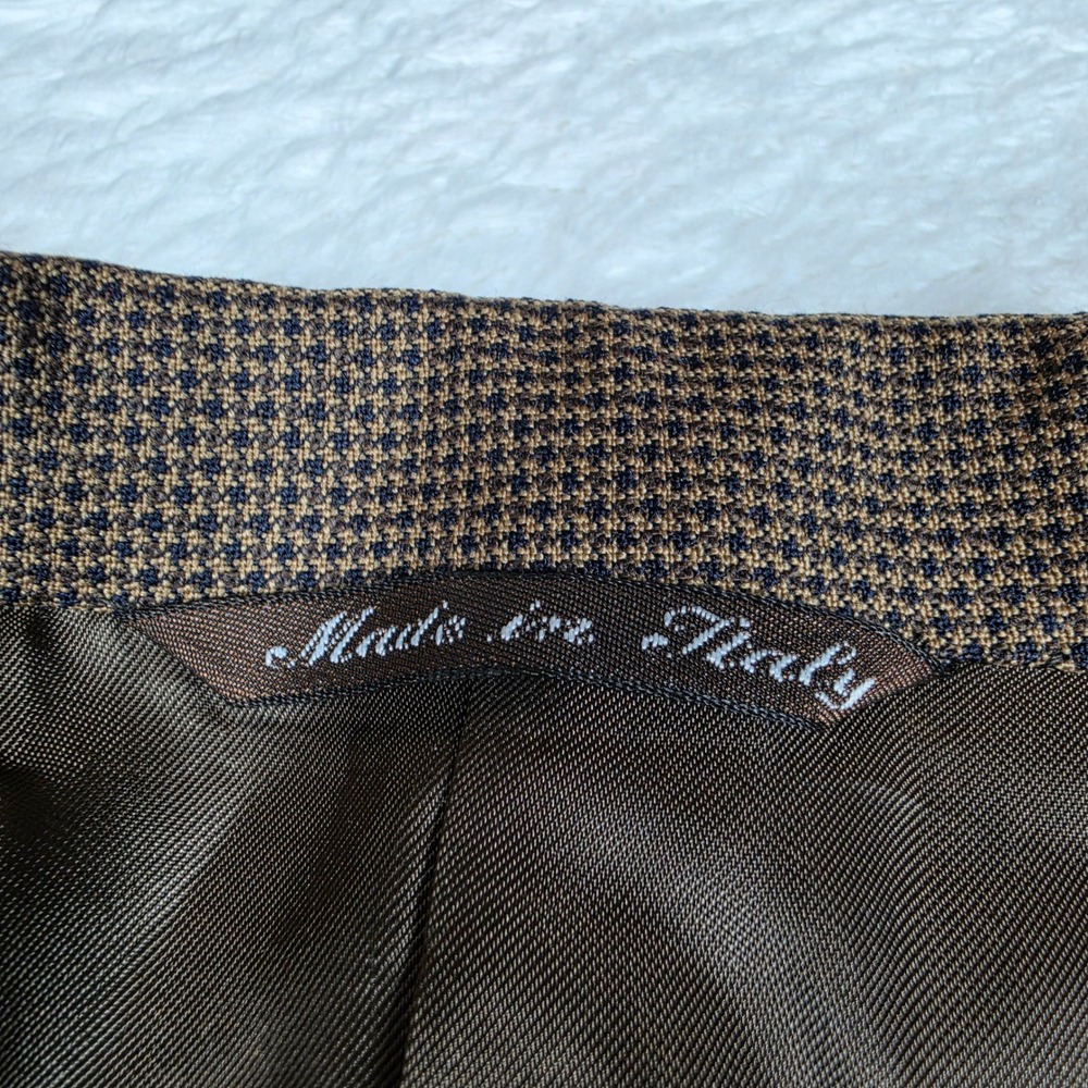 Canali Milano Full Suit Men 48(38) Brown Wool Micro-check 2-Button Pleated 32x29